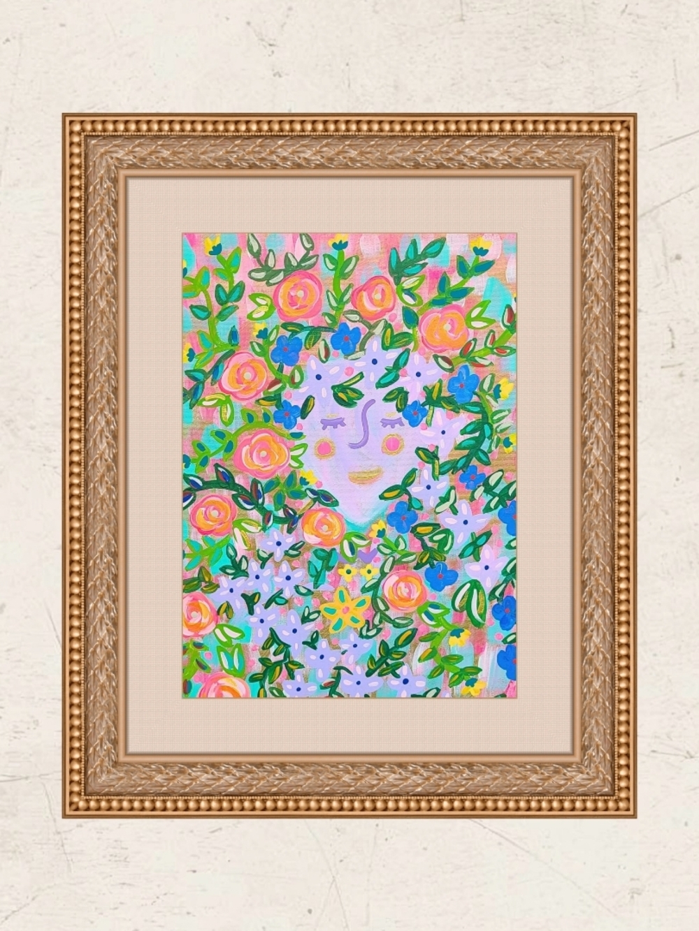 Floral Face Flower Wall Art Print Goddess Art Print Painting UNFRAMED 8X10